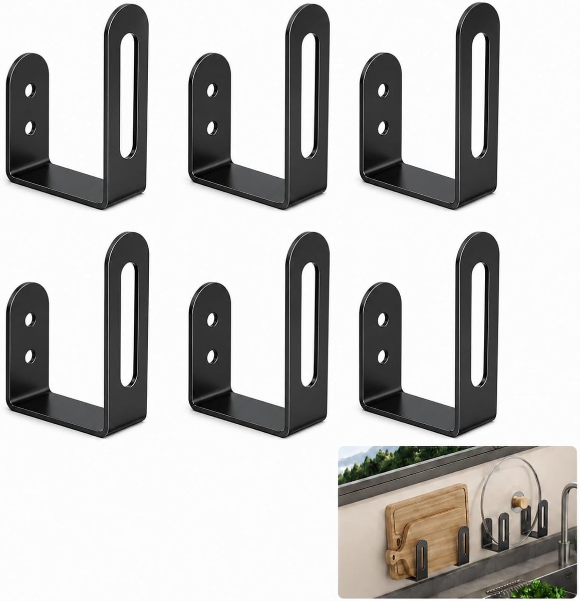 Potdekselhouder voor aan de muur, 6-delige snijplankhouder, dekselorganizer, ruimtebesparende wandmontage, pannendekselorganizer voor keuken, opstellen van potdeksels, voor kast, muur