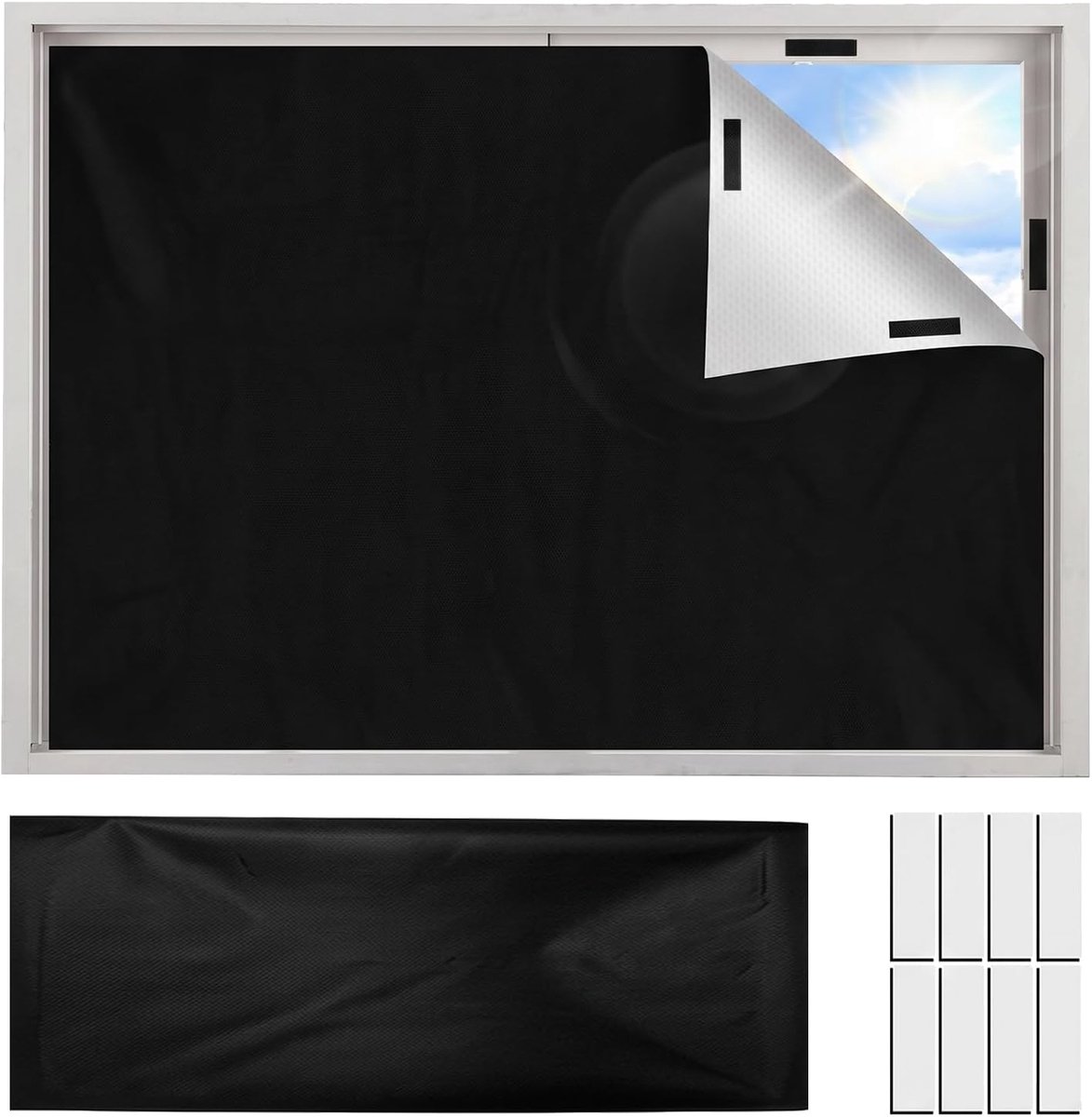Rolgordijn zonder boren, 100 x 148 cm, thermisch gordijn tegen hitte met zilveren coating, verduisterend raam huis met 8 klittenbandstickers, totale zonwering voor slaapkamer en