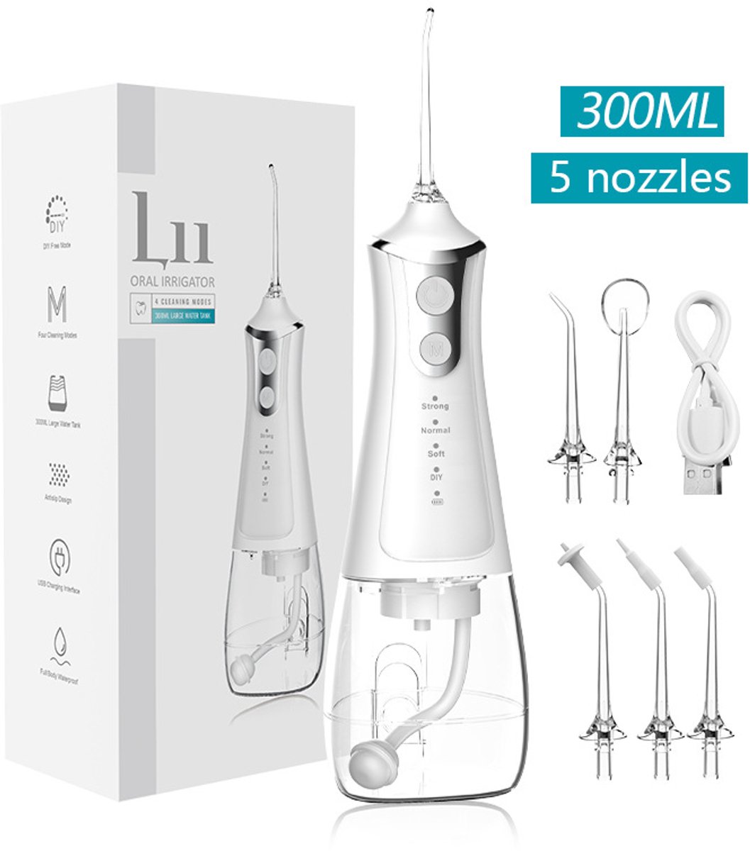 Elektrische flosser waterflosser draagbare tandheelkundige flosser orale reiniging (wit)