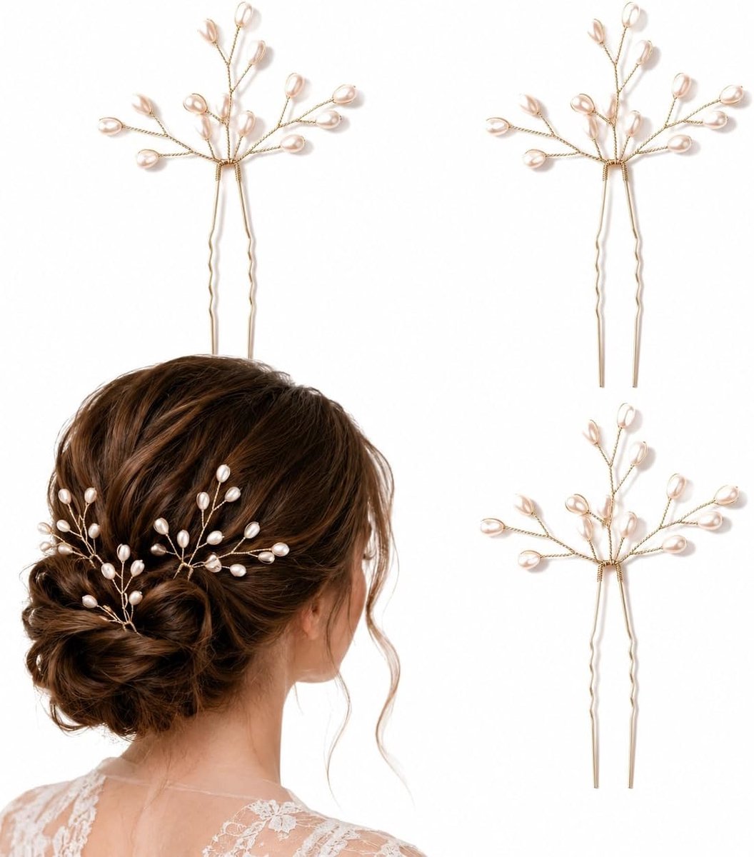 Haarspelden met parels, bruidshaaraccessoires in takstijl, bruidshaarsieraden voor ceremonie en feest
