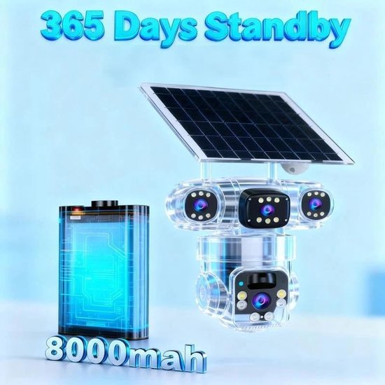Solar Beveiligingscamera Buiten - 1080p 2MP WiFi Camera met 3 Lenzen - 360° PTZ - 10x Zoom - Kleur Nachtzicht - IP66 Waterdicht - Bewegingsdetectie & Tracking - Tweeweg Audio - Zonnepaneel — afbeelding 5