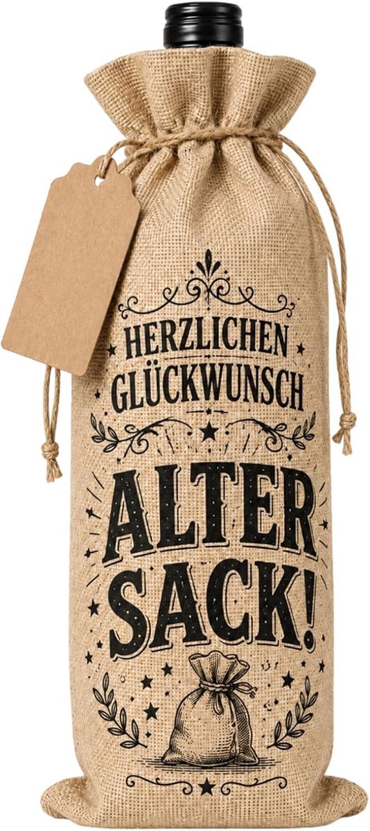 Oude zak, jute wijnzak 15 × 35 cm met hanger