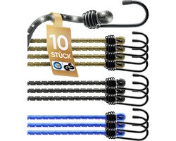 HELDENWERK Set van 10 expanders, TÜV/GS-getest, met haken, elastisch, in 30, 45, 75 en 100 cm, spanrubber met haken - ShopVlot