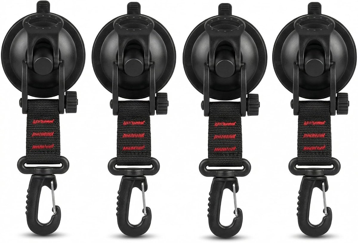 4 x zuignap met haken, extra sterke vacuümzuighaak met 360° draaibare D-ring voor camping, camper, achtertent, luifel - ShopVlot