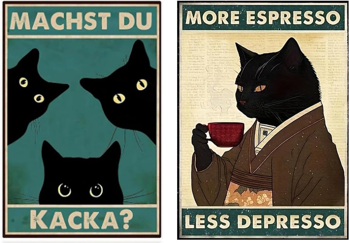 1 Stuk Kattenblikschildering, 1 Stuk Poster, Retro-Stijl Kunstwerk, Metalen Plaquette, Slaapkamer- En - ShopVlot