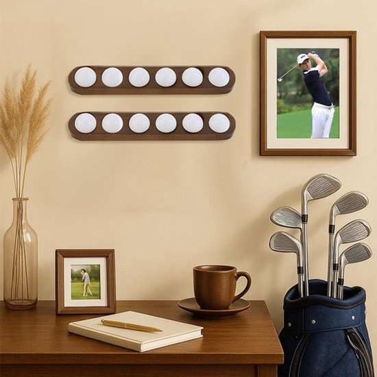 Dennenhouten golfbalvitrine voor 12 ballen - Golfbaldisplay met muurbevestiging - Bruin - Voor kantoor en thuis - Inclusief cadeauoptie — afbeelding 2