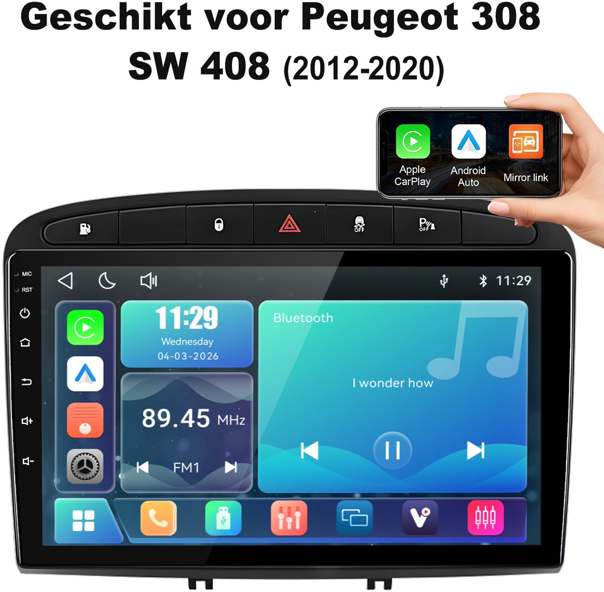 Junsun Linux Autoradio Geschikt voor Peugeot 308, 408, 308SW, RCZ 2012-2020 met Bluetooth- Draadloze CarPlay & Android Auto - Bluetooth - Navigatiesystem - 9 Inch TouchScreen - WiFi - Stuurwielbediening - RDS - USB