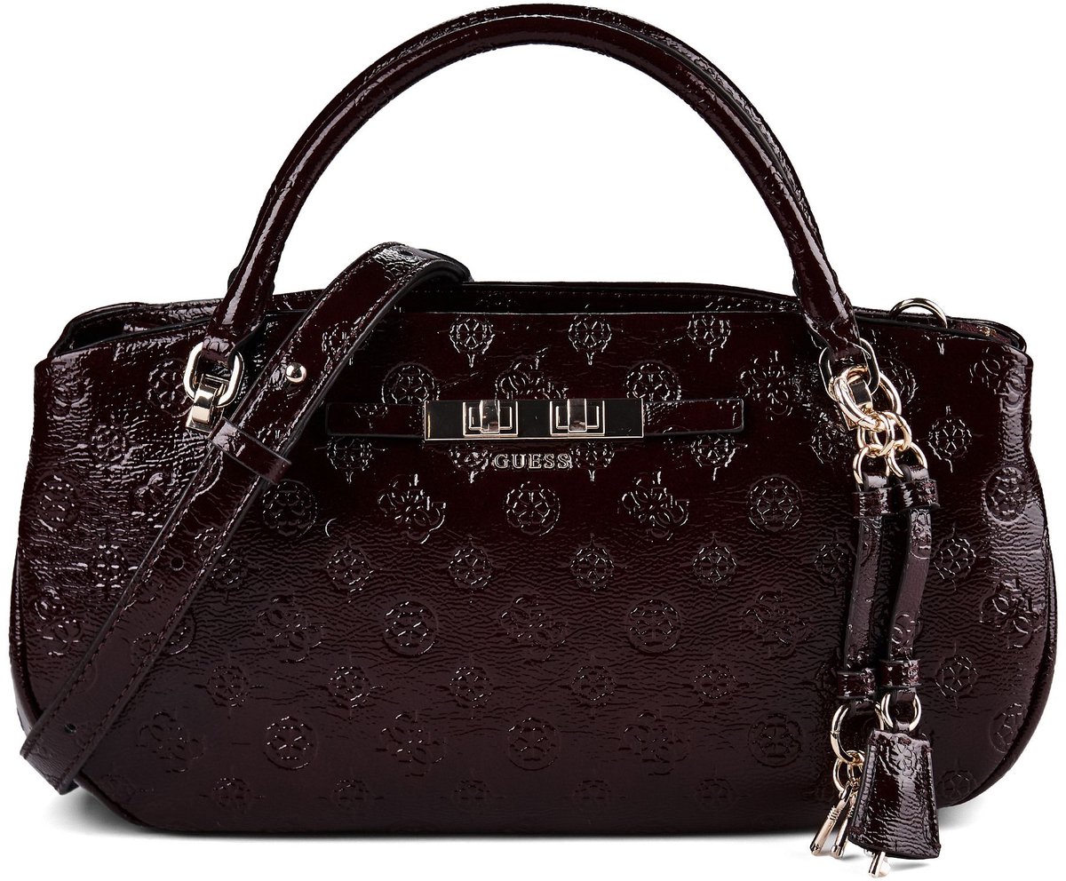 GUESS handtas schoudertas Carmella 3 Compartment Satchel Burgundy Logo wijnrood