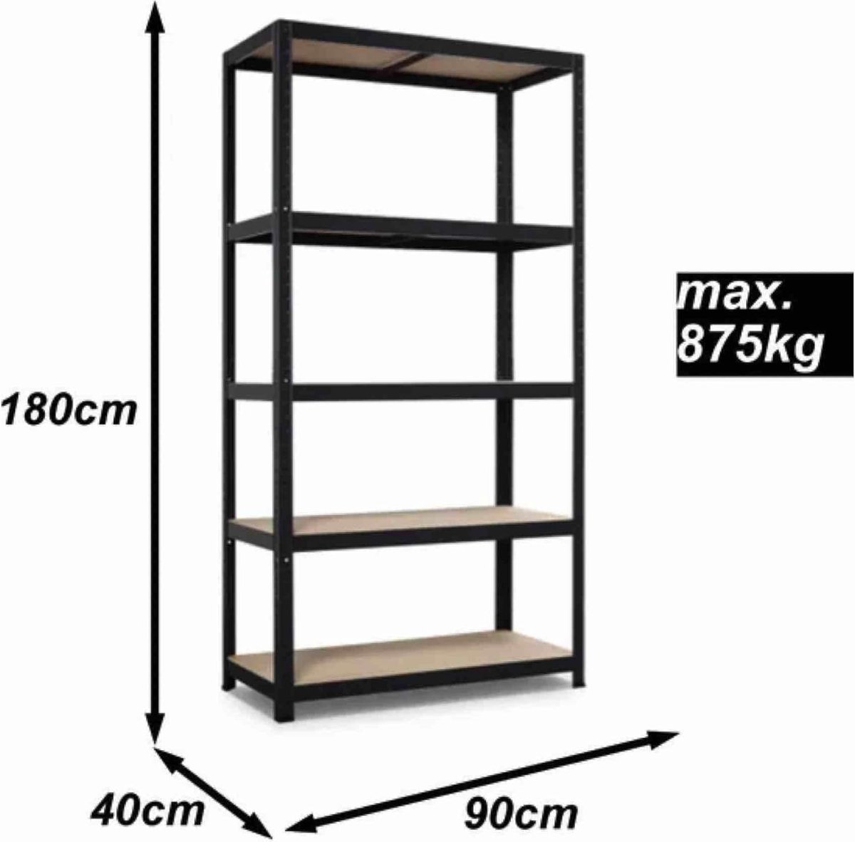 SnelShoppen - Stellingkast 2 stuks - Metaal Zwart 180x90x40cm - Stevig en Ruimtebesparend voor Woonkamer, Keuken, Garage, Kantoor