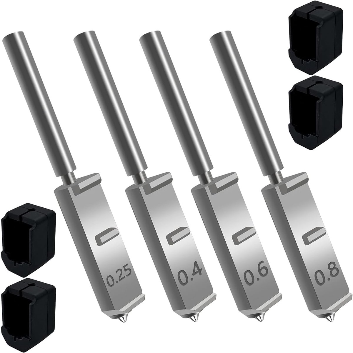 4 stuks Kobra S1 Max 0,25 mm 0,4 mm 0,6 mm 0,8 mm mondstukken van gehard staal snelwissel geïntegreerd mondstuk extruder printkopset voor Anycubic Kobra S1 Max 3D-printeraccessoires met 4 siliconen