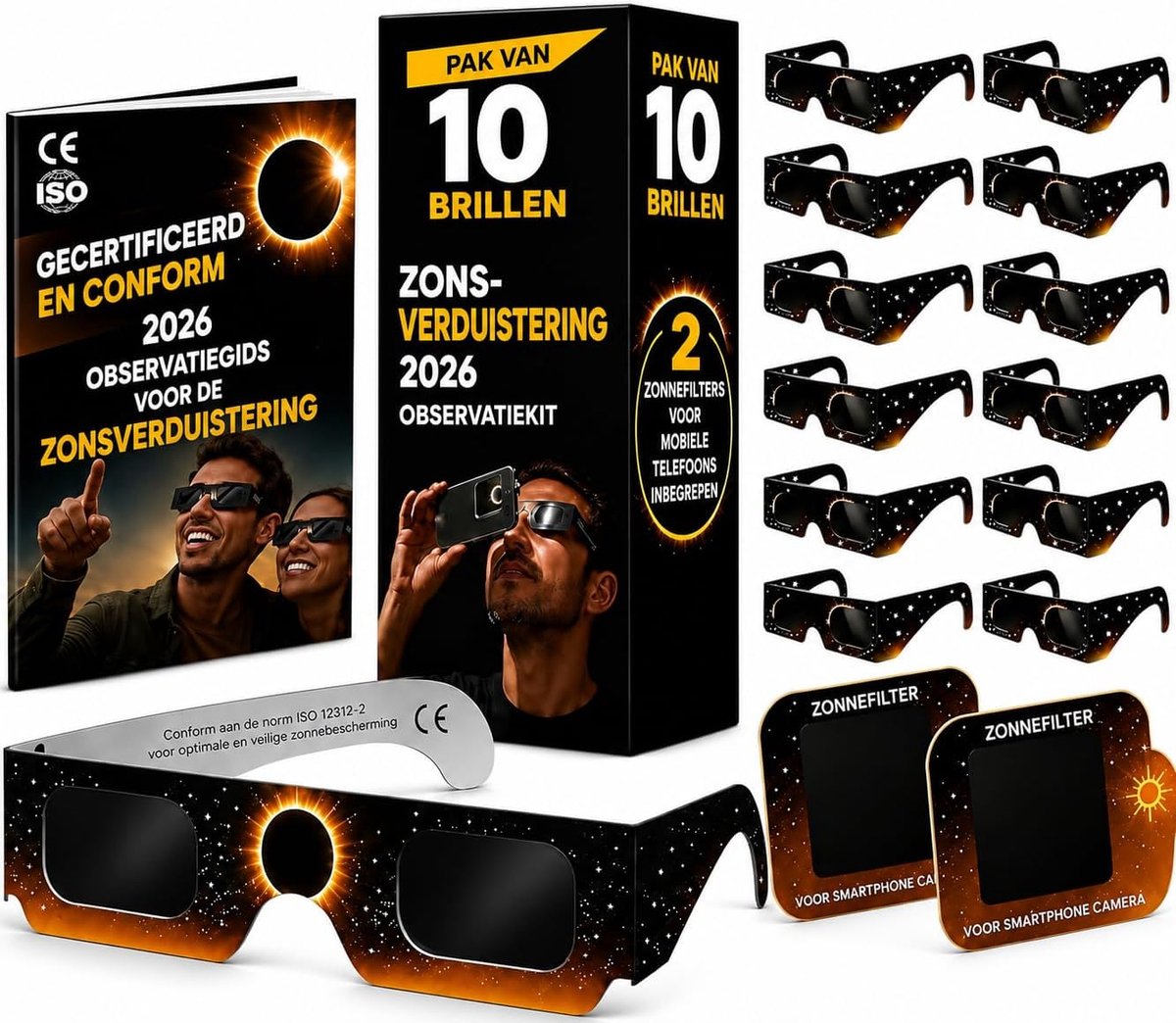 Zonne-eclipsbril 2026, 5 stuks, ISO 12312-2 gecertificeerd, zonneobservatie