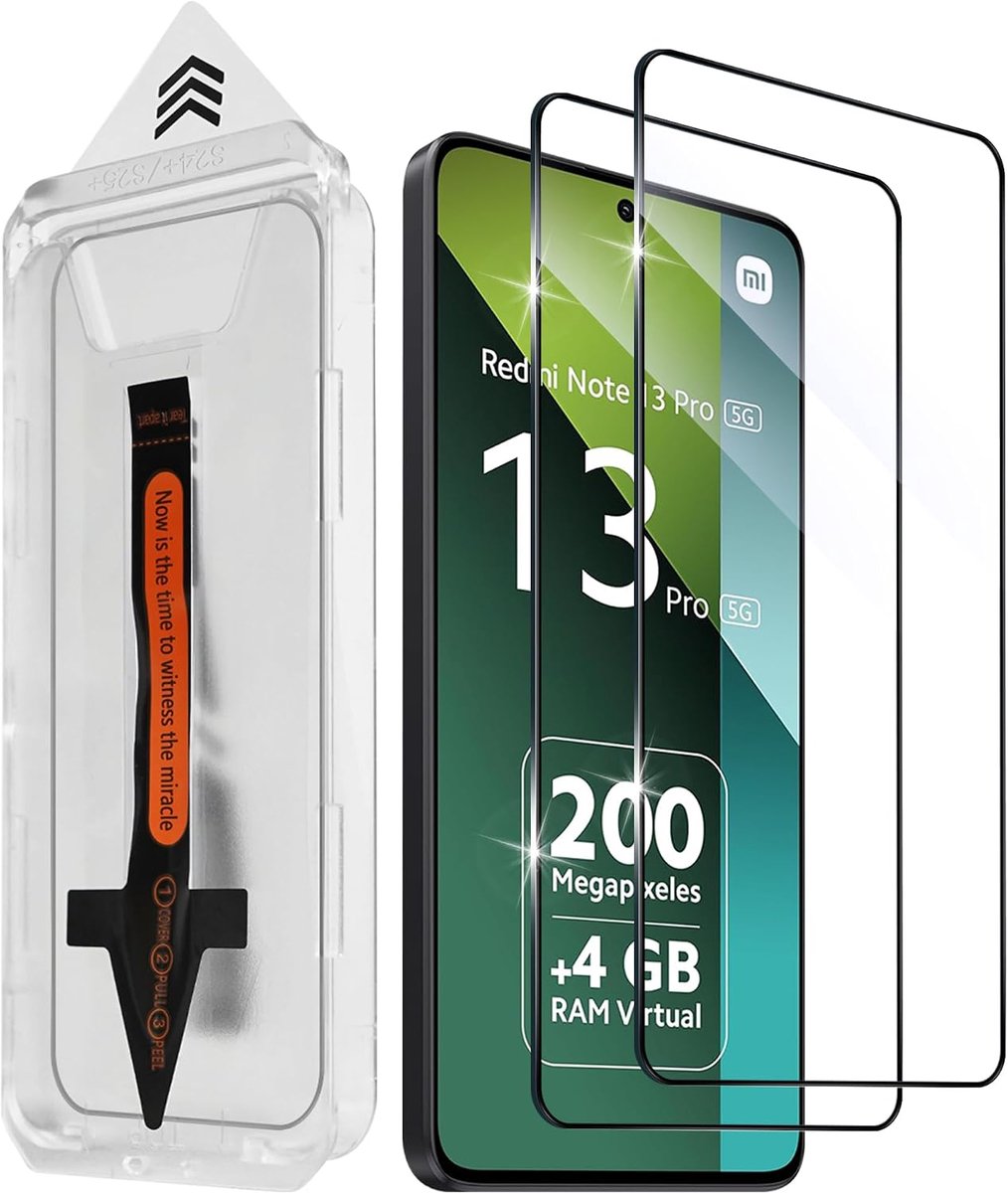 Beschermfolie voor Xiaomi Redmi Note 13 Pro 5G voor pantserglas, 2 stuks [autoinstallatie] veiligheidsglasfolie, 9H hardheid pantserbescherming glas, 0,33 mm ultraheldere displaybescherming