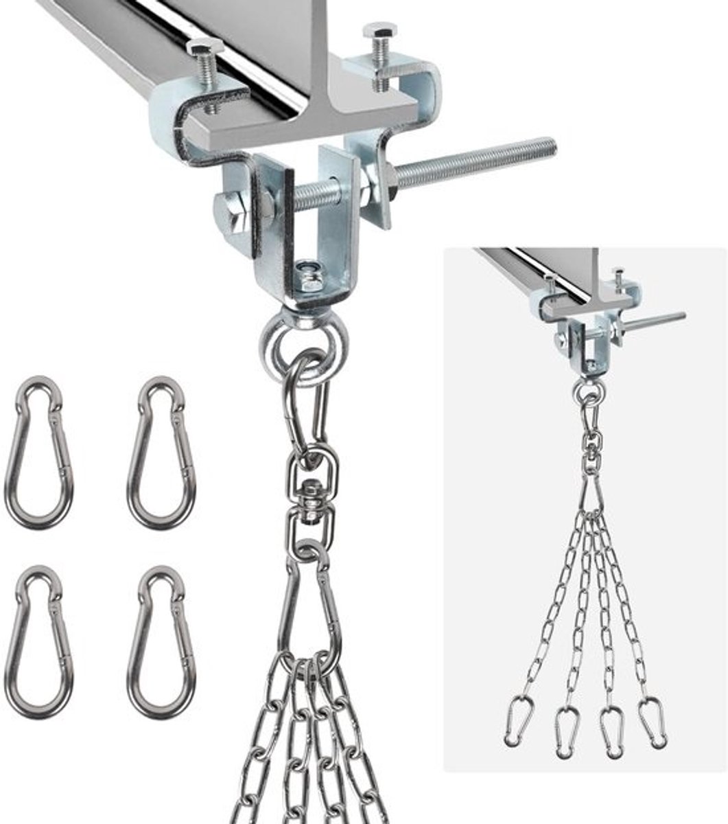 Dailygoods - 1 stuk bokszak-I-balkophangsysteem - stalen I-balk-zware-bokszakhanger met 4-strengige bokszakophangketting - zandzakbevestigingskarabijnhaak voor indoor- en outdoor-Muay Thai-training, boksen