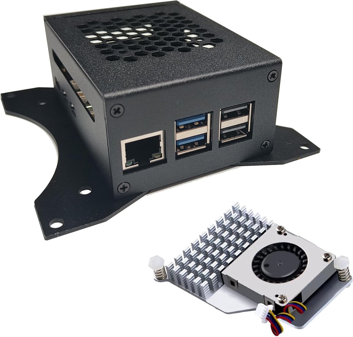 Pi 5 Big Case met VESA Mounts en Active Cooler. Ondersteuning voor Shield PCIe M.2 NVMe SSD (Case Big)