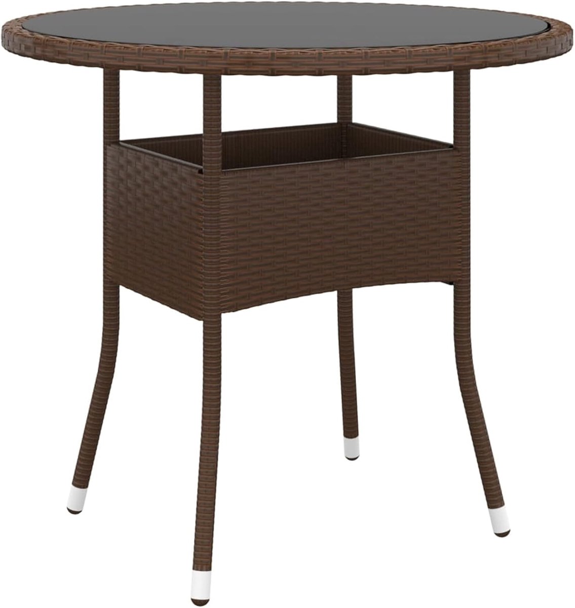 Tuintafel, buitentafel, terrastafel, Ø 80 x 75 cm, gehard glas/polyrotan, bruin