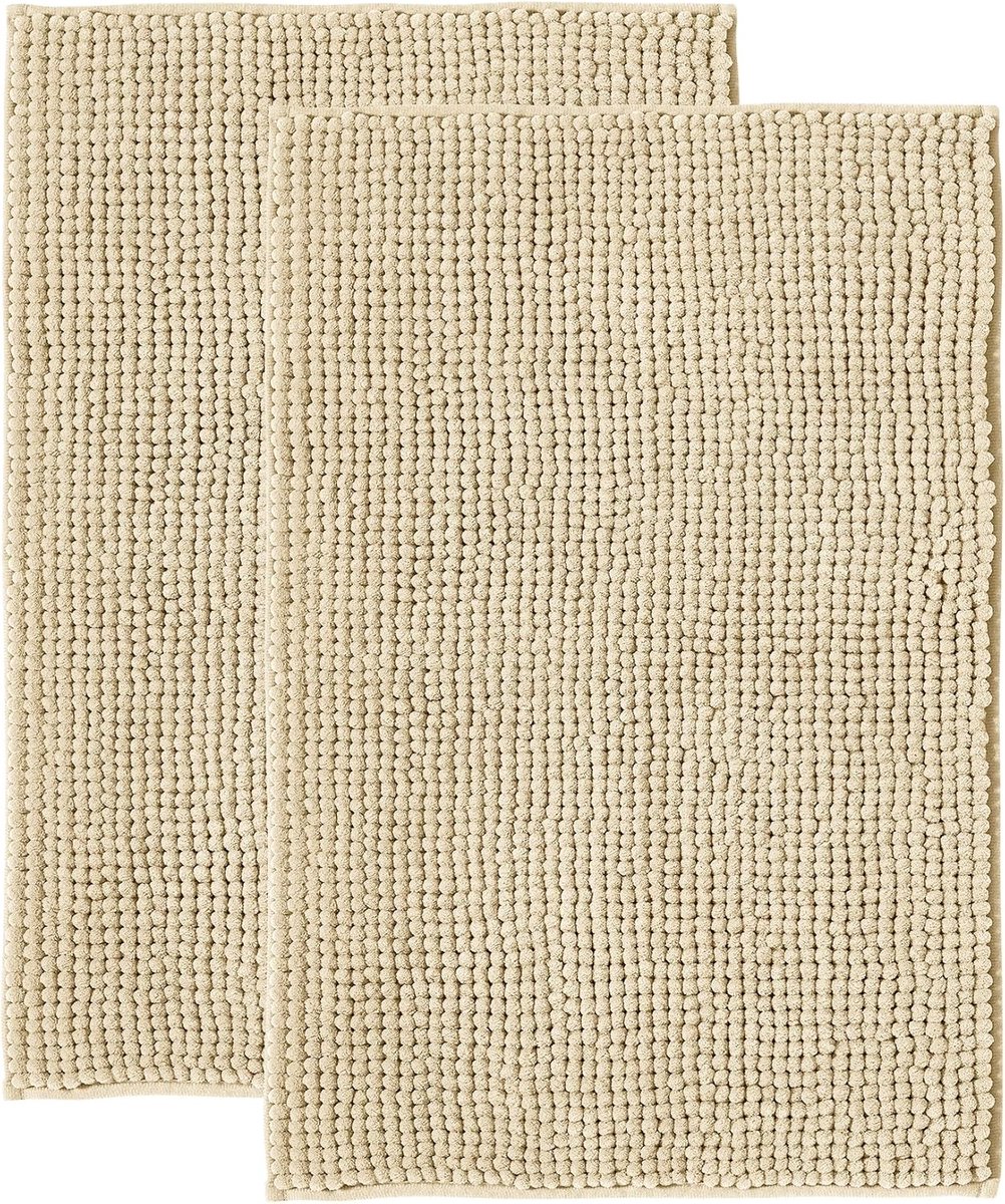 SnelShoppen - Badmat Anti-Slip Soft Chenille 50x80 cm - Super Absorberend, Machinewasbaar, Beige - Ideaal voor Badkamer, Douche, WC, Set van 2