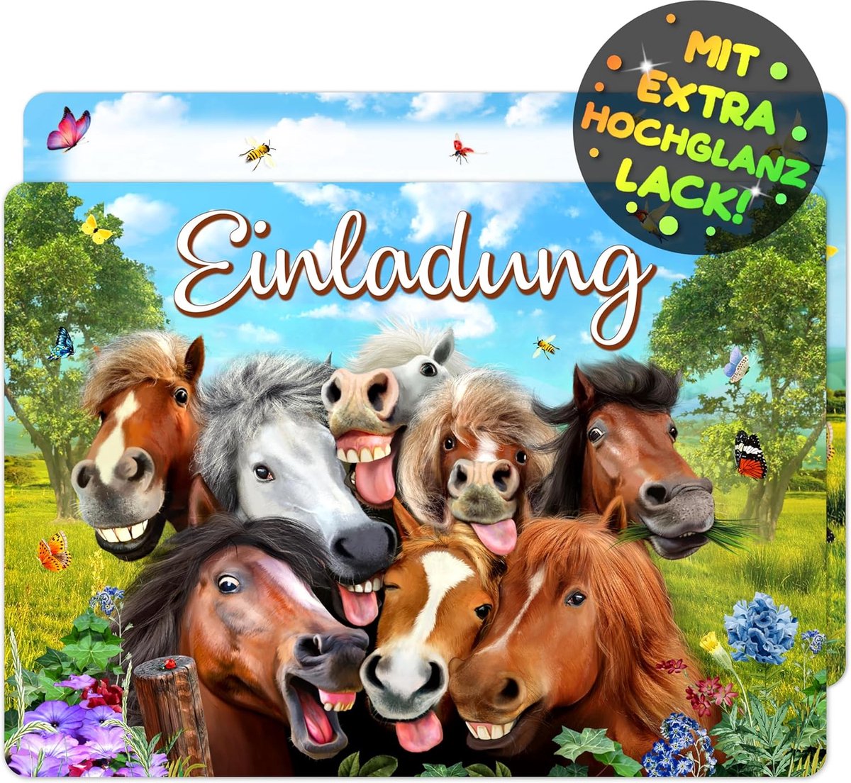 SnelShoppen - 12 x Paarden Uitnodigingskaarten Kinderfeestje - Unieke Paarden Selfie Party Kaarten voor Jongens Meisjes - Perfect voor Verjaardagsfees
