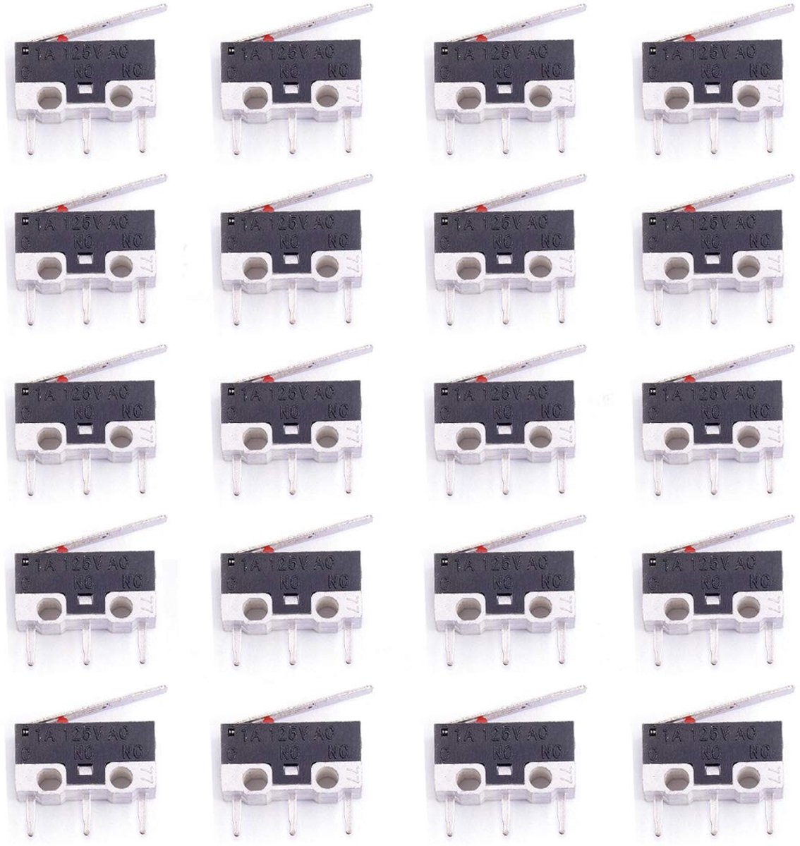 20 PACK Micro Schakelaar AC 1A 125 V 3Pin SPDT NO + NC Scharnier Hendel Momentary Drukknop Micro Eindschakelaar voor Arduino