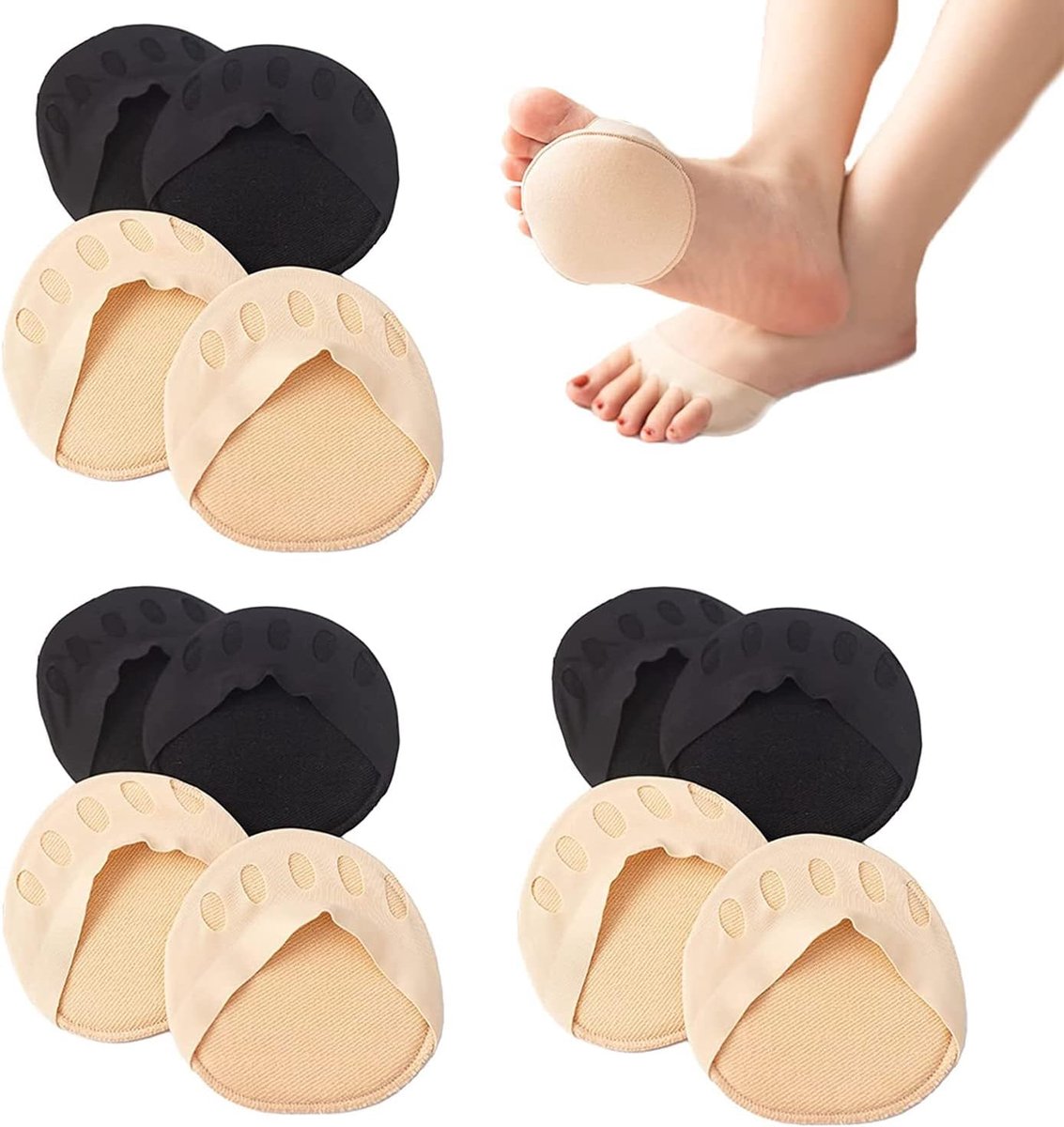 Sokken voor dames, onzichtbare katoenen teenkap, voorvoetkussens, zwart, beige, hoge voor hoge hakken, pumps, flats, loafers, 36-39