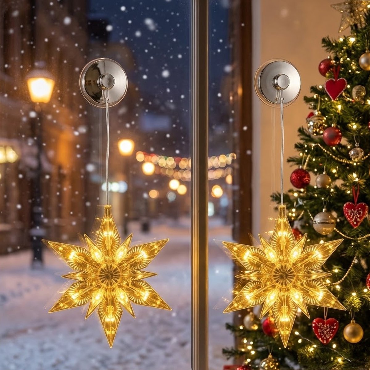 Luckystar LED Kerstverlichting Raam - 3 Sneeuwvlokken - Warm Wit - 20 cm - Op Batterijen - Met Zuignap – foto 6