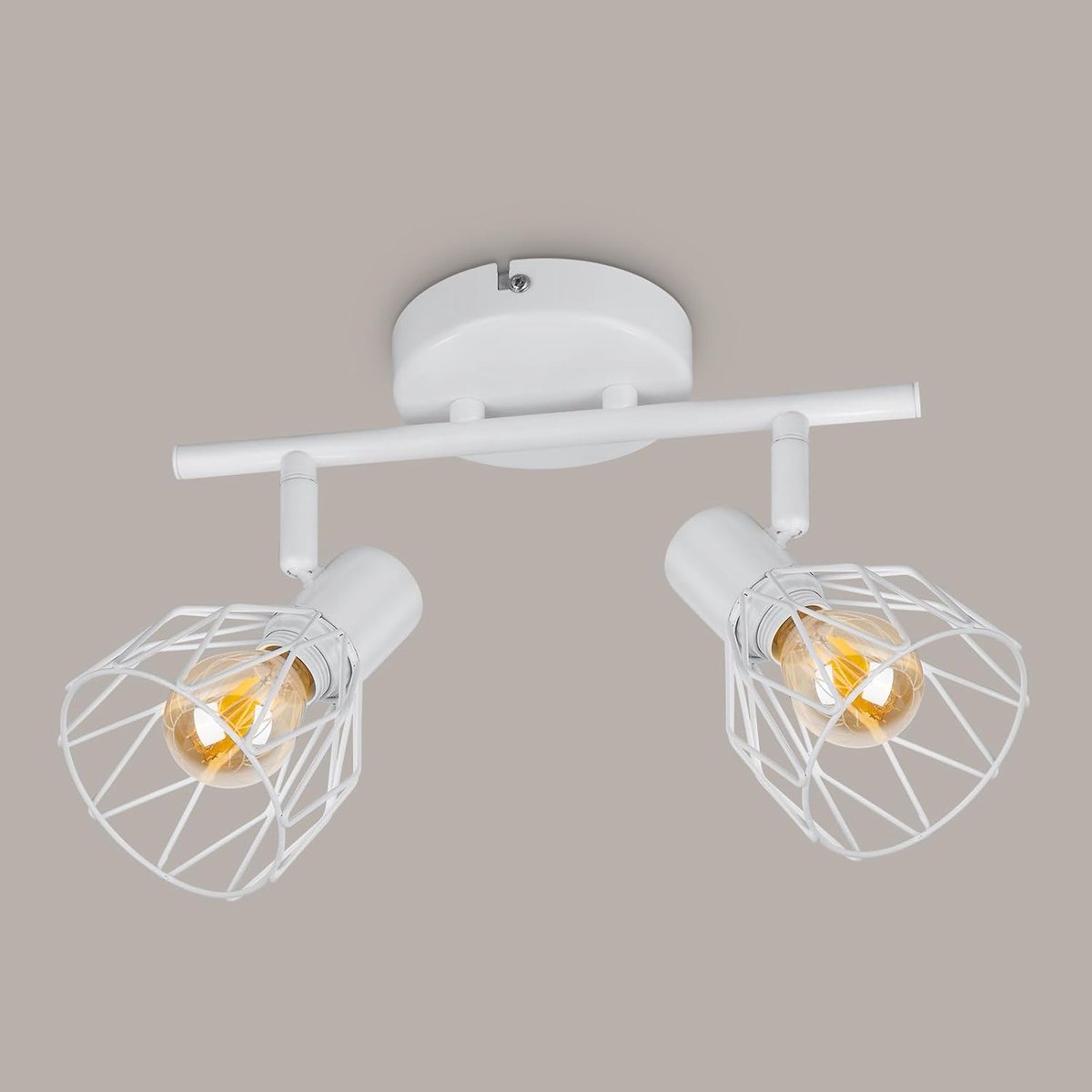 Plafondspot 2 Vlammen Wit Plafondlamp E14, Witte Spot Plafondlamp, 350° Roterende Plafondspot, Muur Spot Rooster voor Woonkamer Slaapkamer Gang, Zonder Lampje