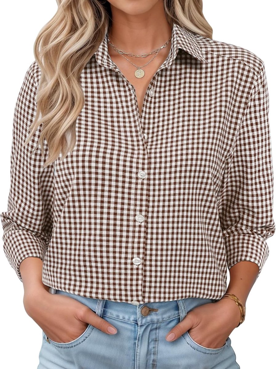 Blouse dames casual lange mouwen hemd V-hals shirts tuniek losse zakelijke top elegant bovendeel met knoopsluiting