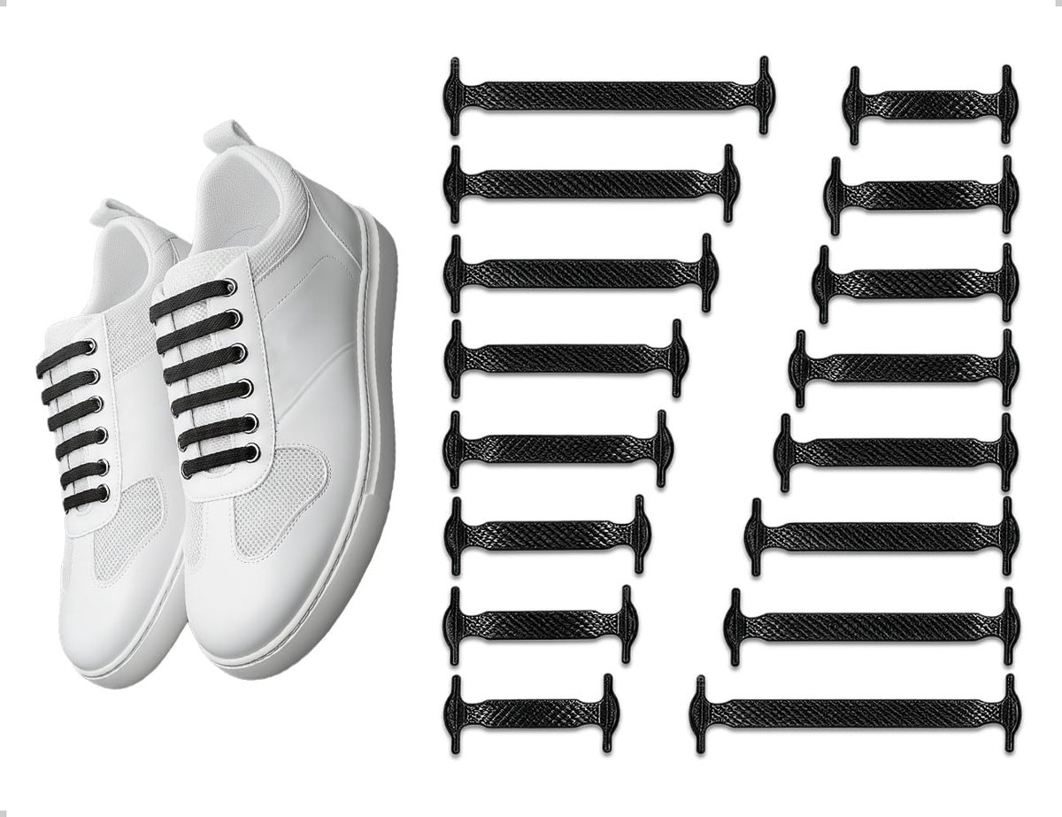 Veters van siliconen, waterdicht, zonder veters, voor mannen en vrouwen, volwassenen, gymschoenen, vrijetijdsschoenen, laarzen (zwart)