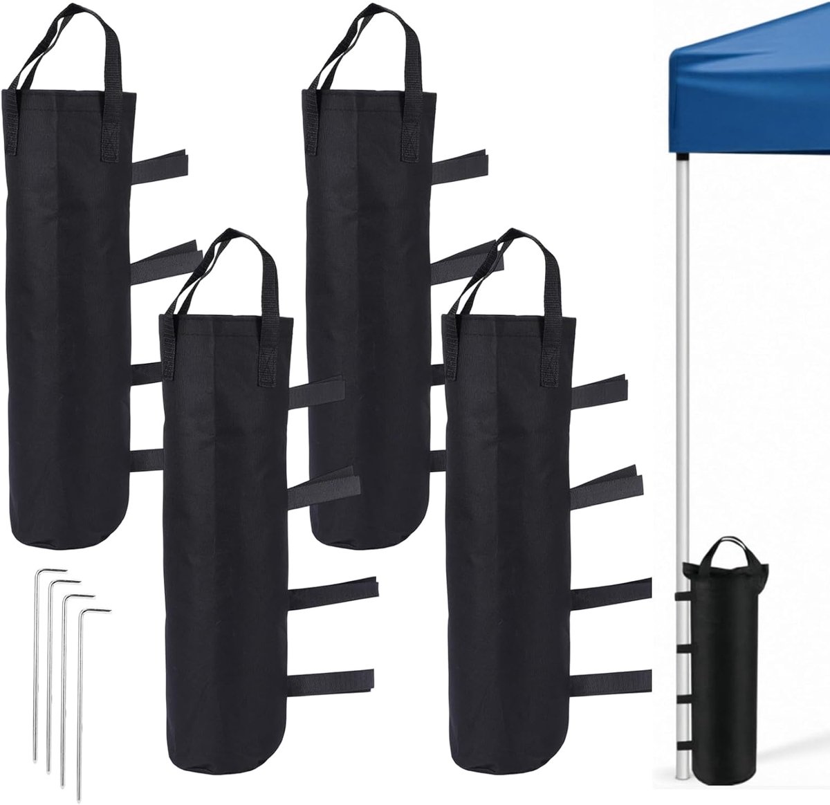Weights Sand Bags 4-Pack, Industrial Grade 800D Material with Fixing Pegs for Tent, Parasol & Canopy, Perfect for Outdoor Patio, Garden, Camping & Beach Use