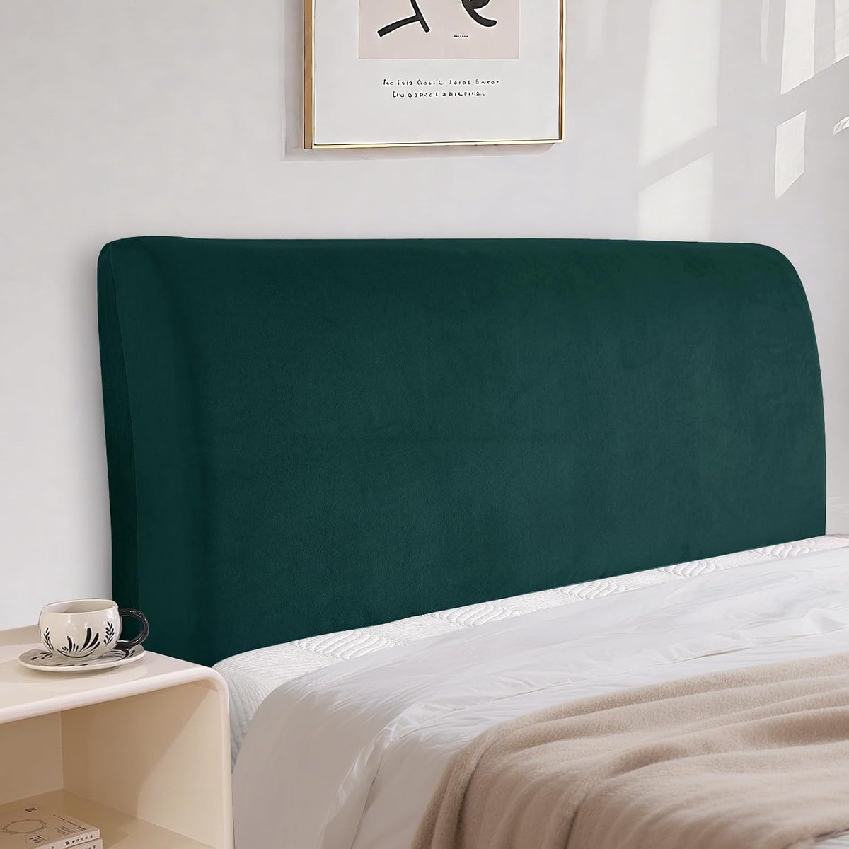 Bed Headboard Cover, Stretch All-Inclusive Bescherming Cover, Elastisch, Effen, Stofdichte Hoofdbordbekleding Voor Bed, Wasbaar (120cm, Donkergroen)