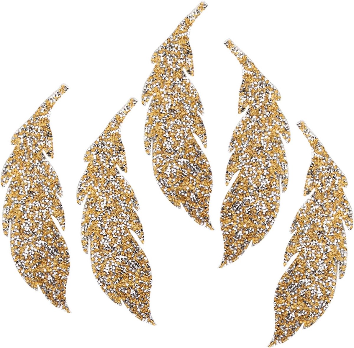 Glitter Veren Patches 5 Stks - Steentjes Applicaties voor Naaien, Crafting, Kleding, Jurk Benodigdheden (Goud)
