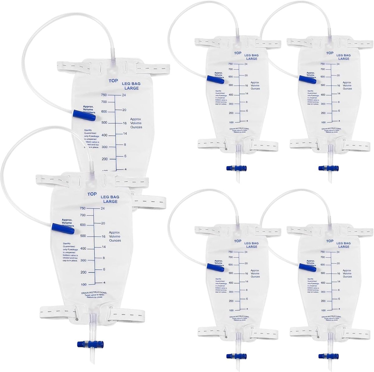 6 stuks urinetrainagesysteem, 1000 ml urinezakje, urinedrainagezak, drainagezak, beenzak urinedrainagezak, urinezak bij incontinentie, urinezak met ventiel en T-afvoer