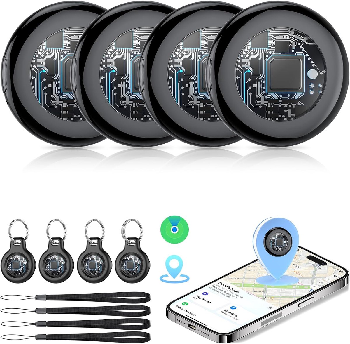 Tracker, Item Finder werkt met Find My App (alleen iOS). Upgrade Zwart (4 st)