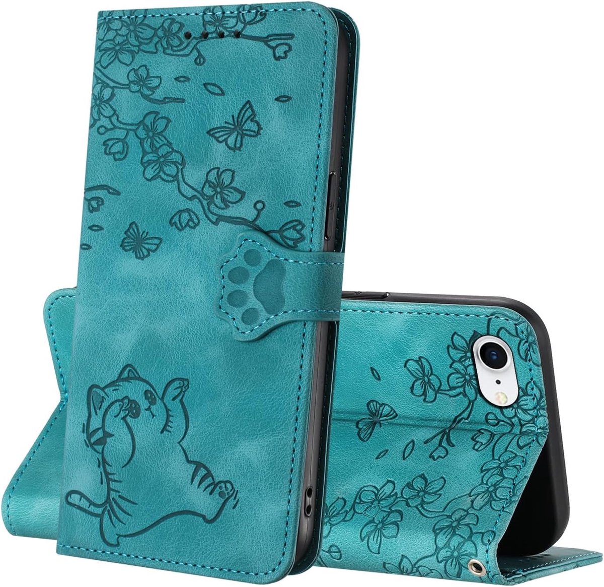 Telefoonhoes voor iPhone SE 2022/SE 2020/iPhone 8/7/6/6s, Lederen Flip Phone Cover Case met Kaarthouder, TPU-beschermhoes, Magnetische Sluiting Standfunctie Portemonnee (Blauw)