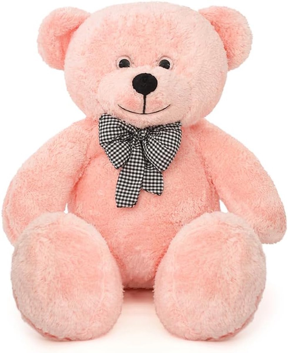 80 cm, zachte pluche beer met strik, knuffeldier, groot, voor kinderen en vriendin, verjaardag, Valentijnsdag (roze)