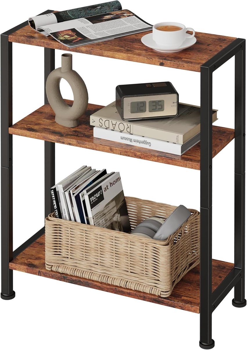 SnelShoppen - Slim Small Side Table voor Smalle Ruimtes, Multifunctionele Nachttafel met Opbergruimte, Vintage Bruin, Ideaal voor Woonkamer, Slaapkame