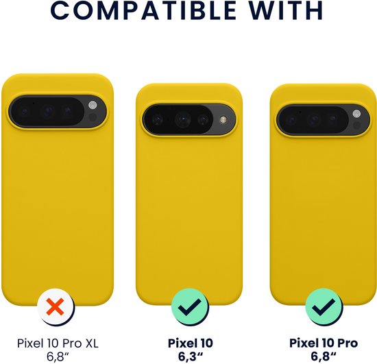 Compatibel met Pixel 10 (6,3 inch) en Pixel 10 Pro (6,8 inch), niet met Pixel 10 Pro XL. Gele case.