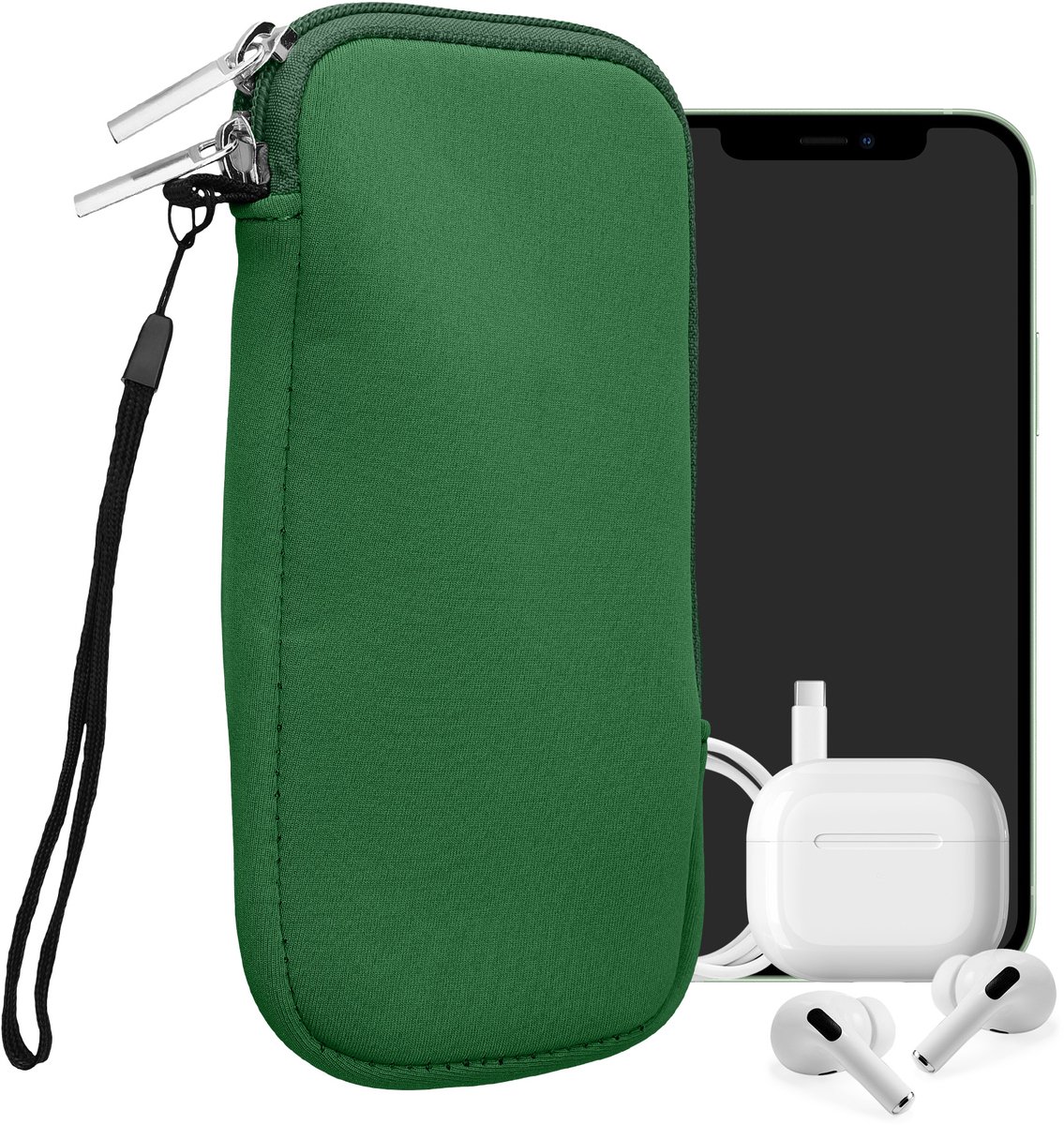 kwmobile telefoontasje universeel geschikt voor XXL - 7" smartphones - 17,7 x 8,5 cm - Hoesje met rits en polslusje -In mosgroen -