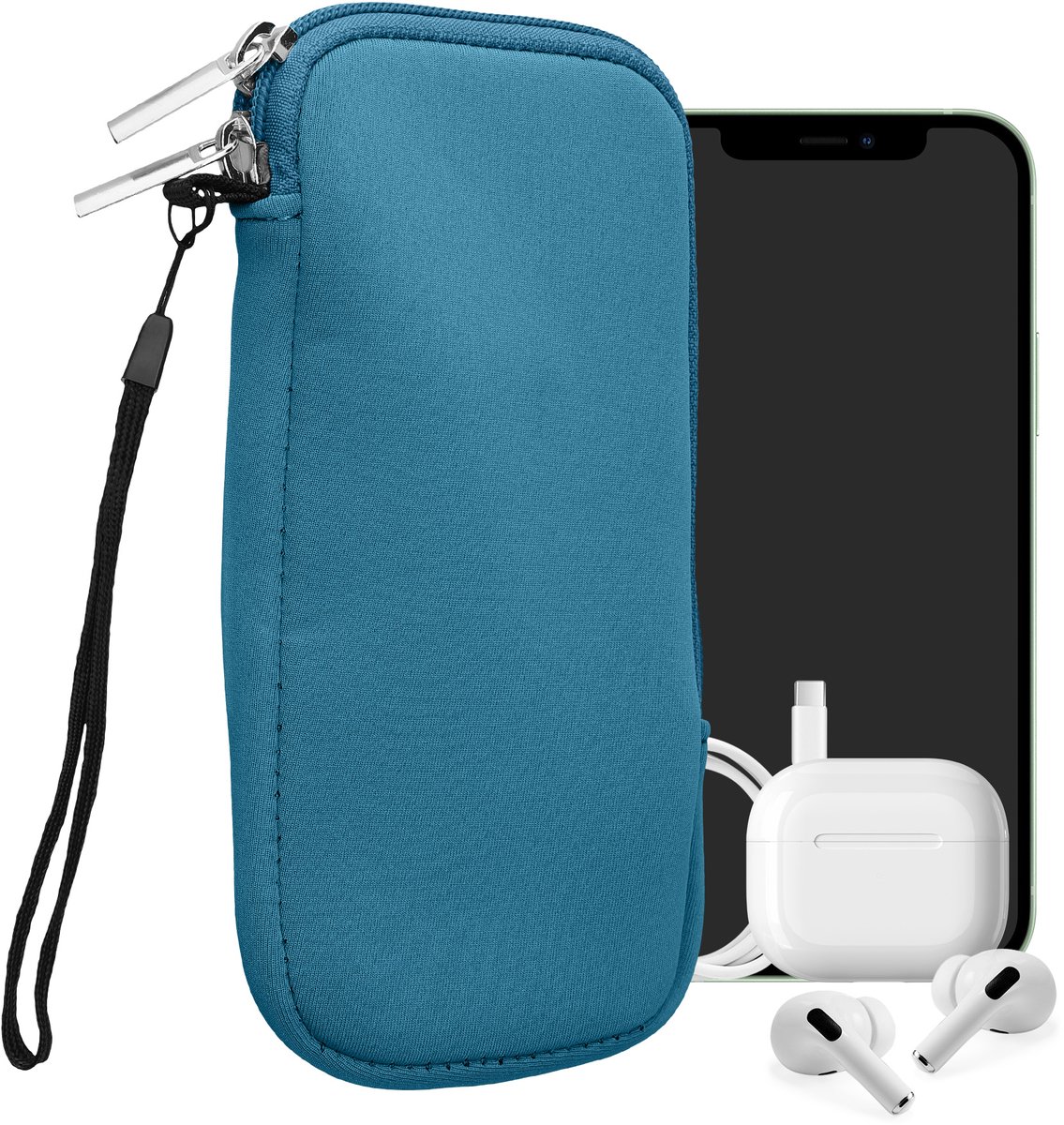 kwmobile telefoontasje universeel geschikt voor XXL - 7" smartphones - 17,7 x 8,5 cm - Hoesje met rits en polslusje -In stralend blauw -