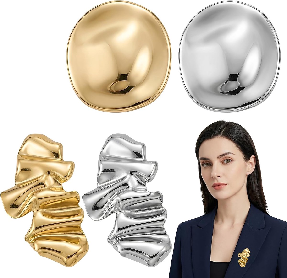 Broches in onregelmatige vormen goud en zilver, minimalistische broche voor jassen en mantels, veelzijdige mode-accessoires voor ceremonies en dagelijks gebruik