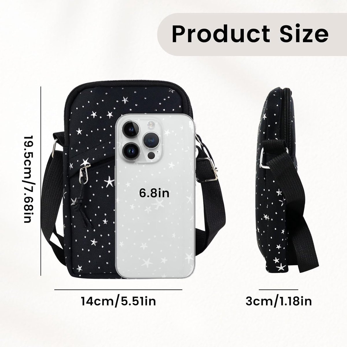 Schoudertas, lichte canvas herentas, mobiele telefoontas, portemonnee met verstelbare nylon riem, modieuze mini-crossbody tas, telefoontas, kleine schoudertas voor dames en heren thumbnail 3