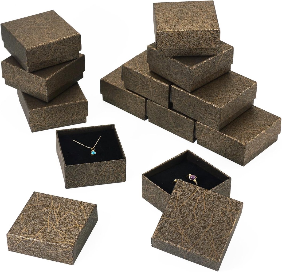 12Pcs Vierkante Document Vakjes 7.5CM voor Sieraden Verpakking, Guldenroede