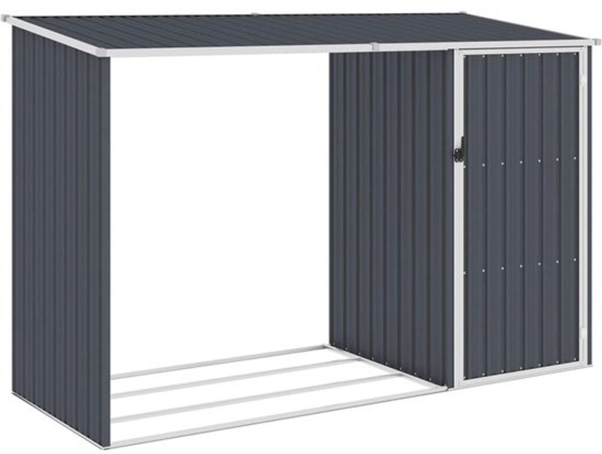 Tuinschuur en houtschuur - Berghuis voor buiten - Tuinopslag van hout - Gegalvaniseerd staal - 245 x 98 x 159 cm - Antraciet