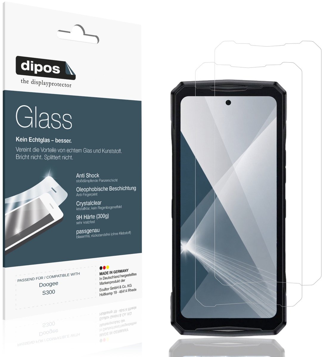 dipos – 2x Pantserfolie geschikt voor Doogee S300 | 9H Screenprotector
