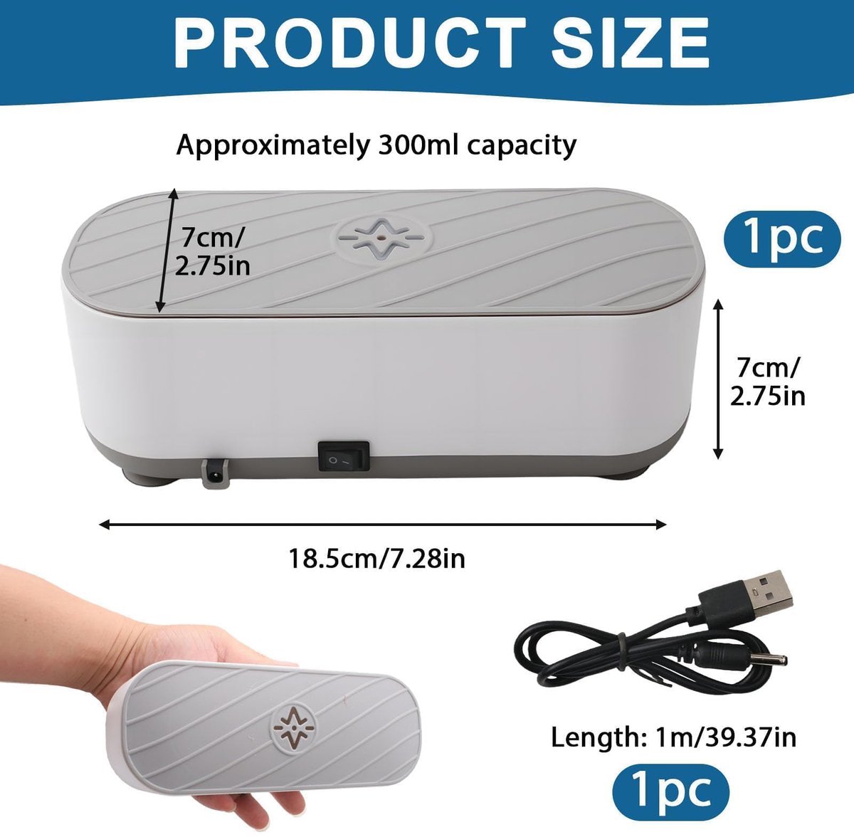 Ultrasone Sieraden Cleaner Machine voor Bril 300ml Draagbare 360° Diepe Reiniging Compact One-Touch Operatie Sonische - ShopVlot