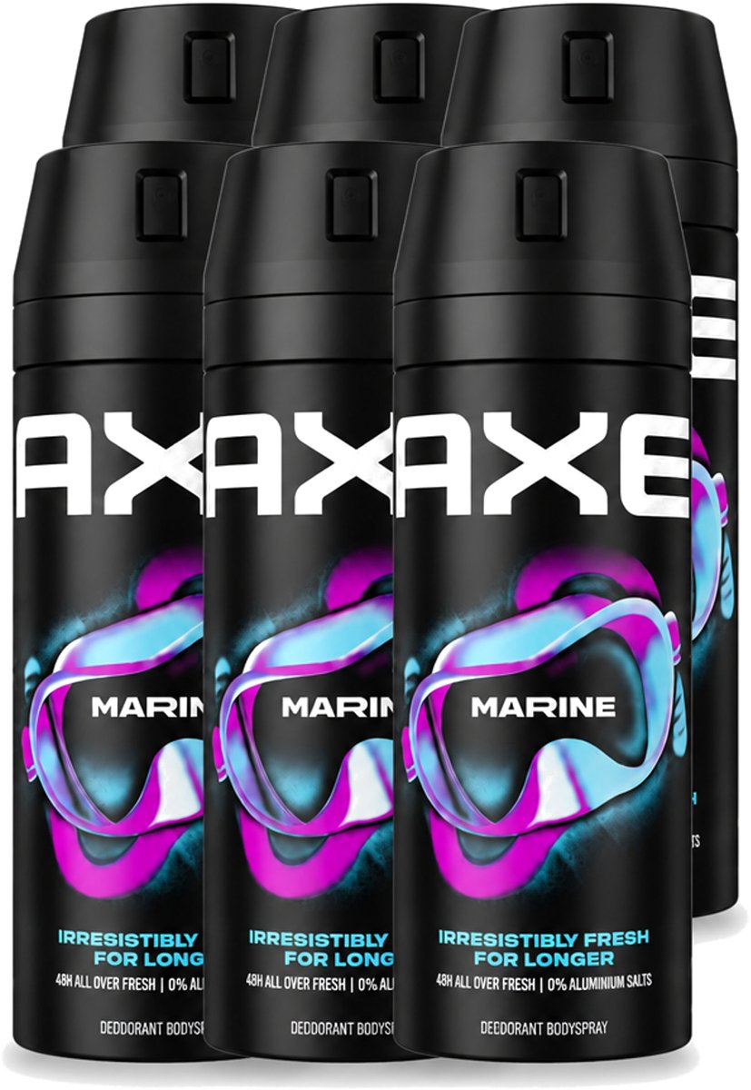 6 x Axe - Deodorant Bodyspray - 100% Fresh Fragrance - Marine - Sea Breeze & Sage - 150 ml - Voordeelverpakking - 6 stuks