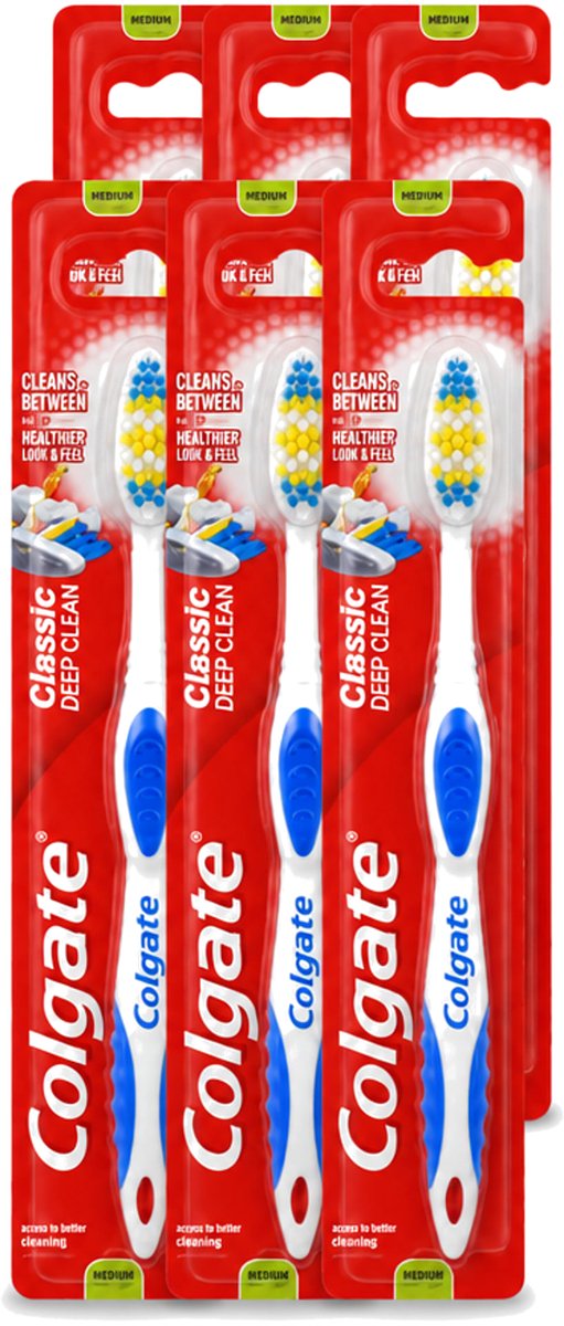 6 x Colgate - Tandenborstel - Classic Deep Clean Medium - 1 Tandenborstel - Voordeelverpakking - 6 stuks
