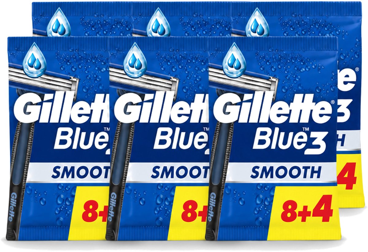 6 x Gillette - Blue III Smooth - Wegwerpscheermesjes - Comfort en bescherming - 12 Scheermesjes - Voordeelverpakking - 6 stuks