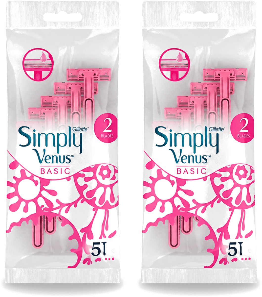 2 x Gillette Simply Venus – Wegwerpscheermesjes – Basic – 5 mesjes - Voordeelverpakking - 2 stuks