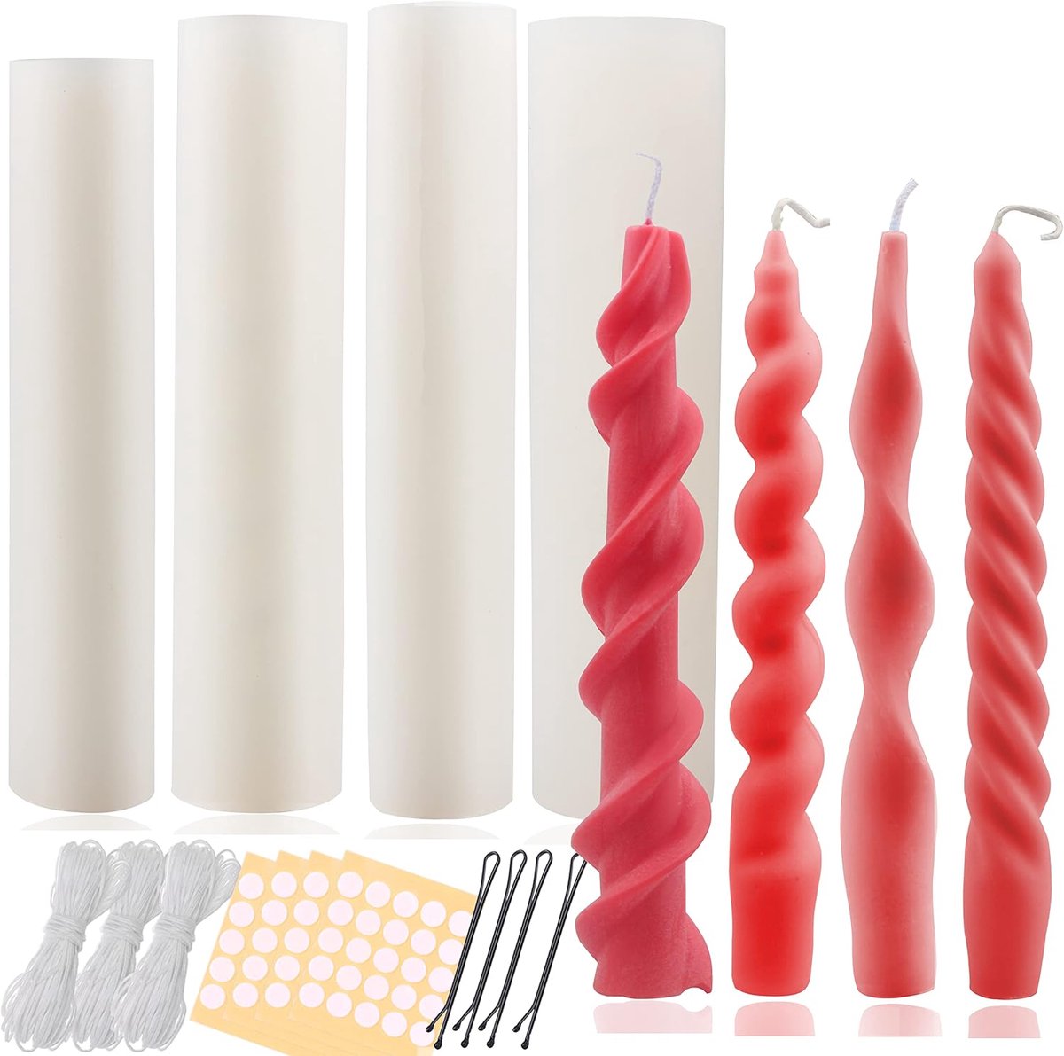 MILIVIXAY 4pcs Spiral Tapered Silicone Candle Shapes Creative Rotating Twisted Pillar Candle Shape -90 ft. of wick - ShopVlot