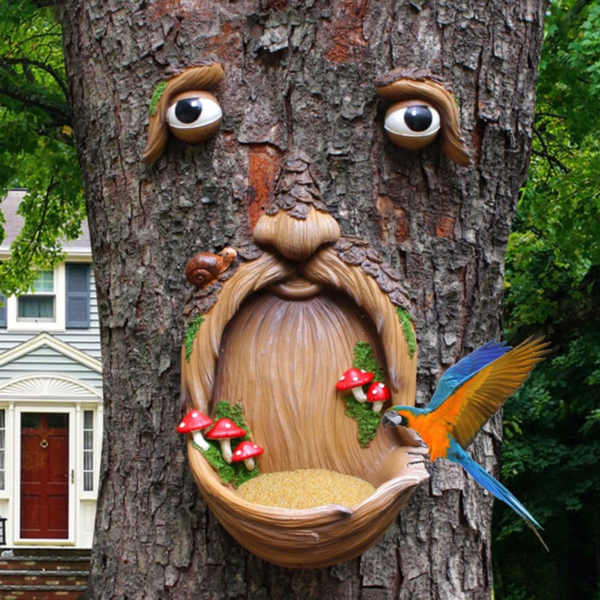 SnelShoppen - Vogelvoeder Boom met Gezicht voor Tuin Decoratie, Knuffelbare Vogelvoeder, Uniek Design, Tuinaccessoire, Perfect voor Vogelliefhebbers